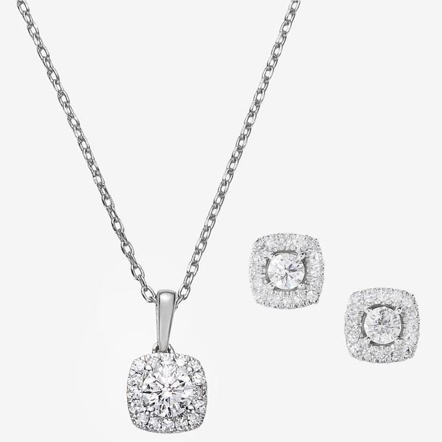 EVERA Diamonds Sterling Silver 0.90 ctw Diamond Pendant with Chain and Earring Set | Style: Rhodium Plate | by TSC