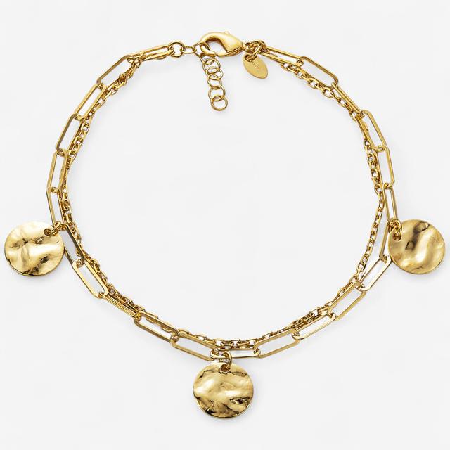 Bronzoro Yellow Gold Plate Double Strand Paperclip & Curb Anklet With Hammered Discs | by TSC
