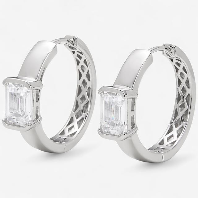 Diamonelle Sterling Silver Shaped Semi Bezel Hoop Earrings | Style: Rhop/Emerald | by TSC