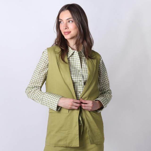 Isaac Mizrahi New York Elongated Linen Blend Vest | Style: Sage | Size: XL | by TSC