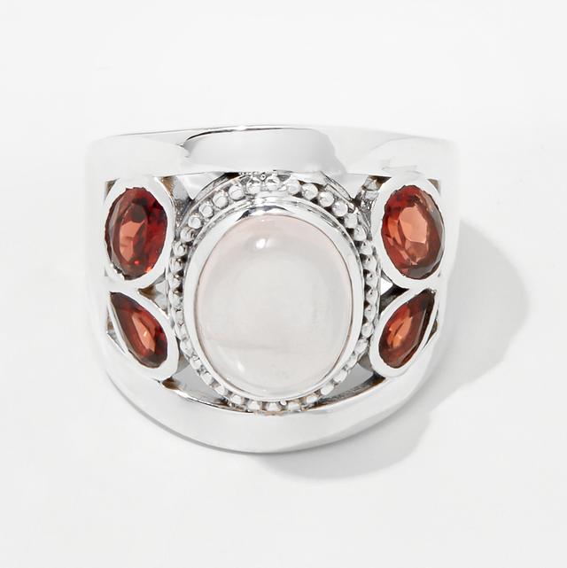 Himalayan Gems Sterling Silver Gemstone Ring | Style: Rse Quartz/Gar | Size: 7 | by TSC