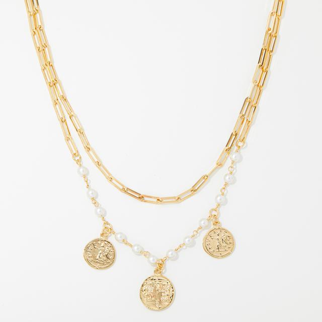 Bronzoro Double Strand Paperclip With Freshwater Pearls & Coin Station Necklace | by TSC