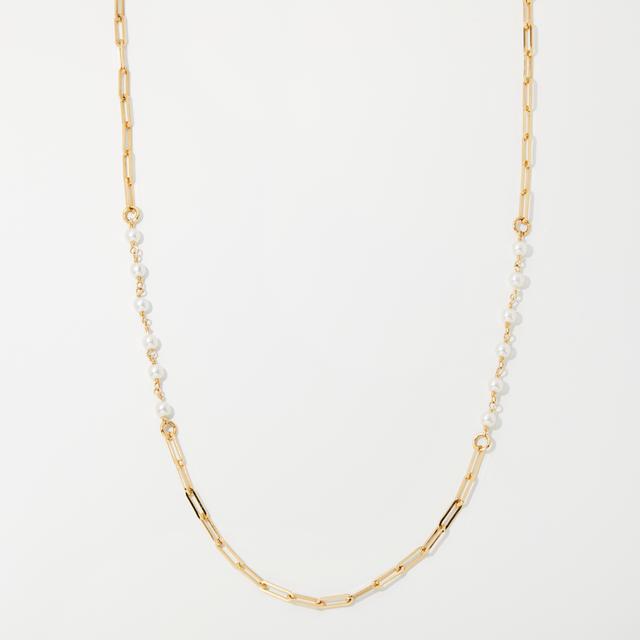 Bronzoro 18K Yellow Gold Plated Freshwater Pearl Strand & Paperclip Necklace | by TSC