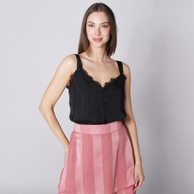 Modern Identity Wide Strap Satin Tank Bodysuit | Style: Black | Size: 1X | by TSC