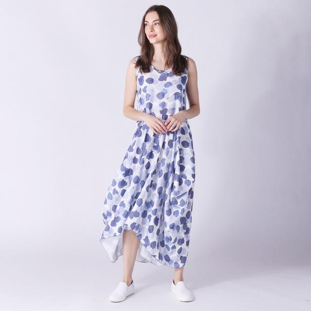 M Made In Italy Flowy Dot Dress | Style: Navy Combo | Size: Small | by TSC