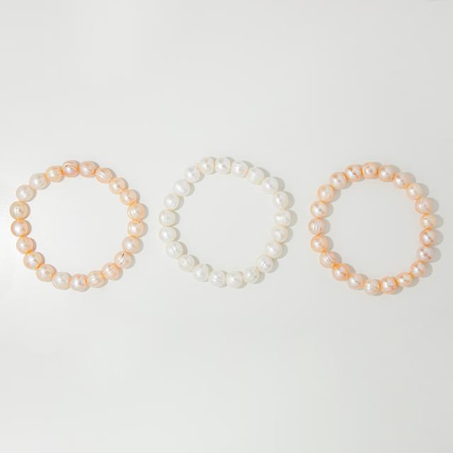 Roz Kwan Jewellery Collection Roz Kwan 9-10mm Freshwater Pearl Set of Three Stretch Bracelets | Style: Pink/White | by TSC