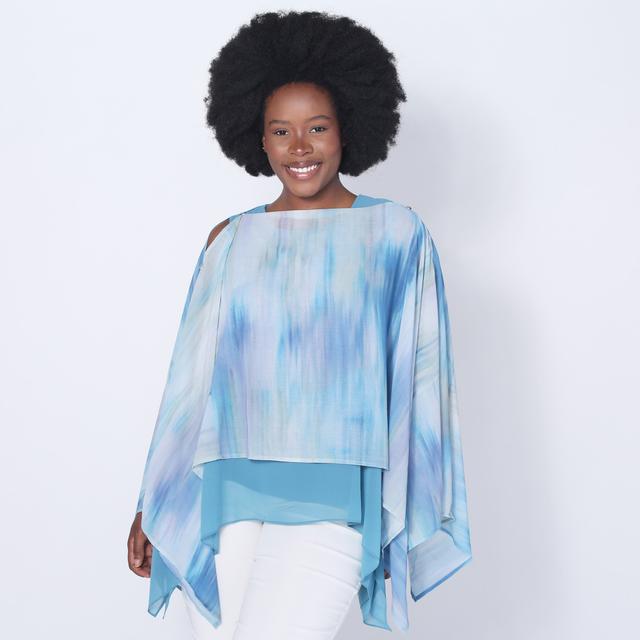 Wynnelayers Wynne Style Printed Chiffon Convertible Poncho | Size: 1X | by TSC