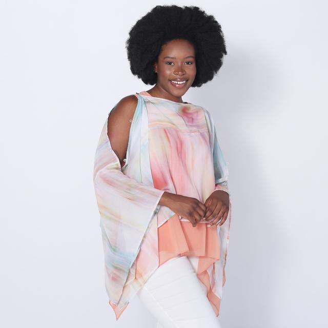 Wynnelayers Wynne Style Printed Chiffon Convertible Poncho | Size: 2X | by TSC