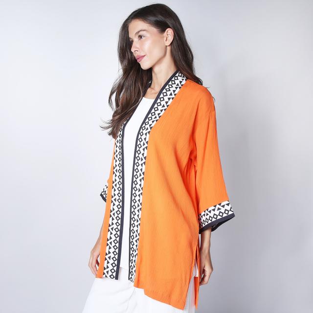 Guillaume Kimono With Printed Border | Style: Orange | Size: 1X | by TSC