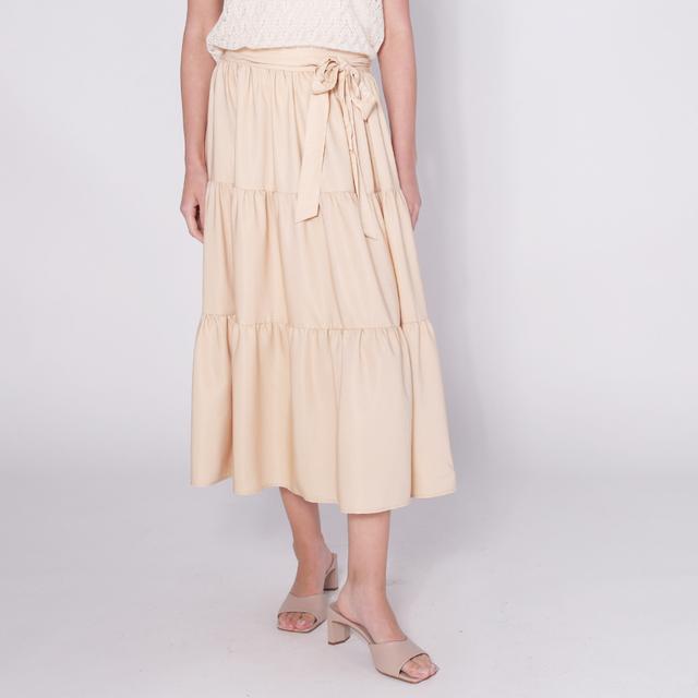 Parker & Rowe Tiered Midi Skirt With Bow | Style: Sand | Size: Large | by TSC