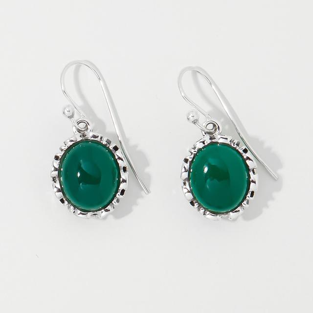 Himalayan Gems Sterling Silver Gemstone Earrings | Style: Green Onyx | by TSC