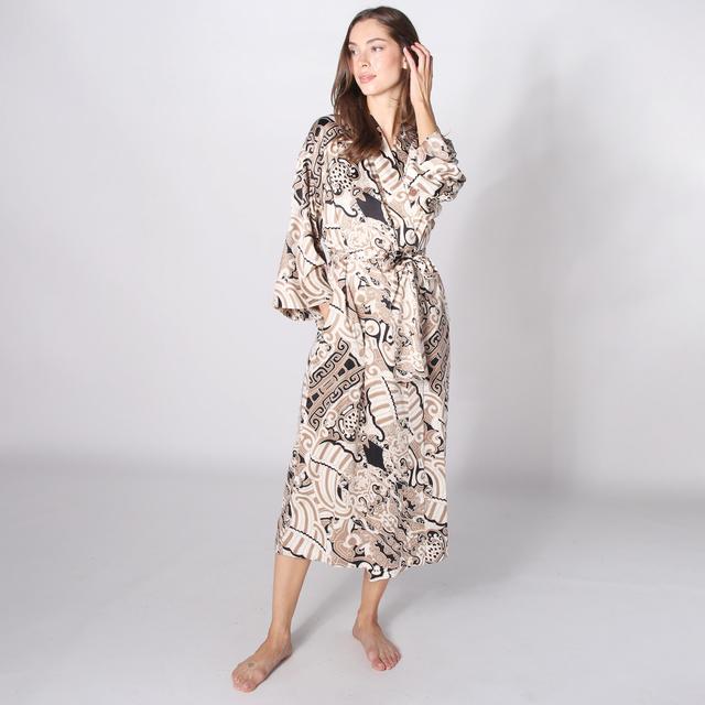 N Natori Stretch Silky Satin Kaleidoscope Robe | Style: Natural | Size: Medium | by TSC