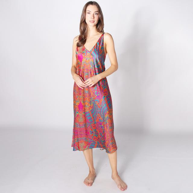 N Natori Stretch Silky Satin Kaleidoscope Gown | Style: Fuchsia | Size: Medium | by TSC