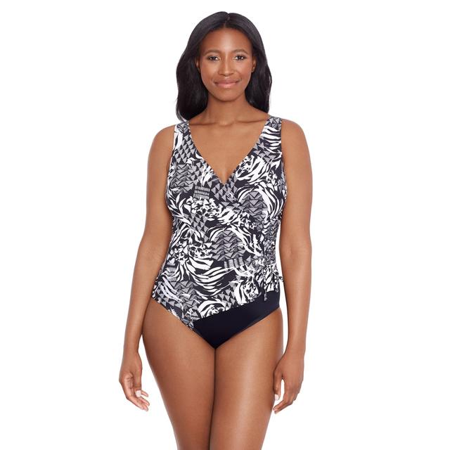 Longitude Swimwear Ruffle Surplice Swinsuit | Style: Black/White | Size: 10 | by TSC