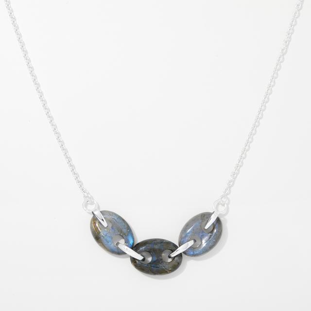 Himalayan Gems Sterling Silver Gemstone Marine Link Stone Necklace | Style: Labradorite | by TSC