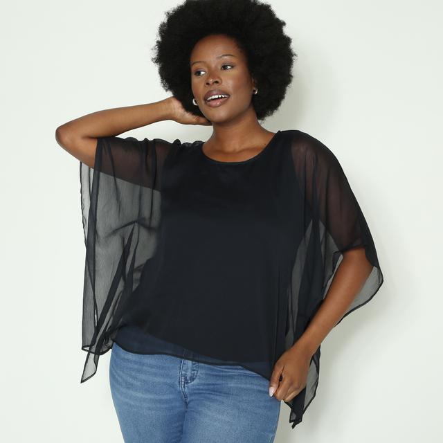 DG2 by Diane Gilman Crinkle Chiffon Easy Cape | Style: Black | Size: XL/1X | by TSC