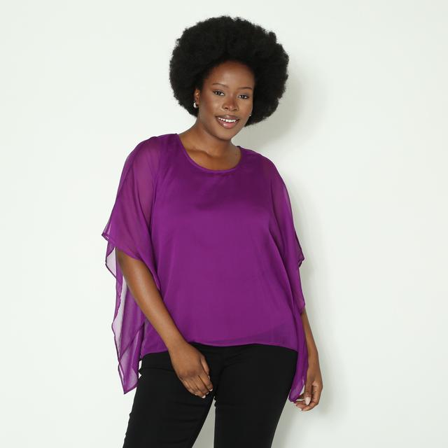 DG2 by Diane Gilman Crinkle Chiffon Easy Cape | Style: Plum | Size: XL/1X | by TSC