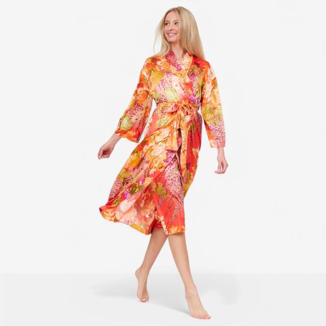 N Natori Wisteria Garden Stretch Silky Satin Robe | Style: Pink/Coral | Size: Small | by TSC