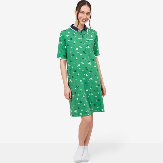 Cuddl Duds Cottonwear+ Collared Lounge Dress | Style: Green Floral | Size: 1X | by TSC
