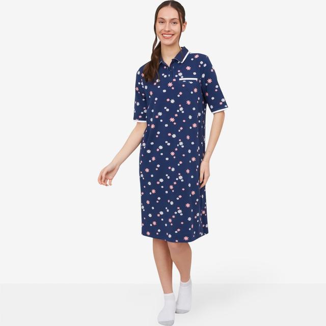 Cuddl Duds Cottonwear+ Collared Lounge Dress | Style: Navy Floral | Size: 1X | by TSC