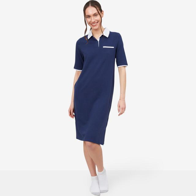 Cuddl Duds Cottonwear+ Collared Lounge Dress | Style: Oxford Navy | Size: XS | by TSC