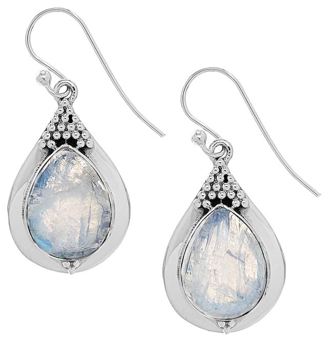 Himalayan Gems Sterling Silver Gemstone Earrings | Style: Rainbow Moonstone | by TSC