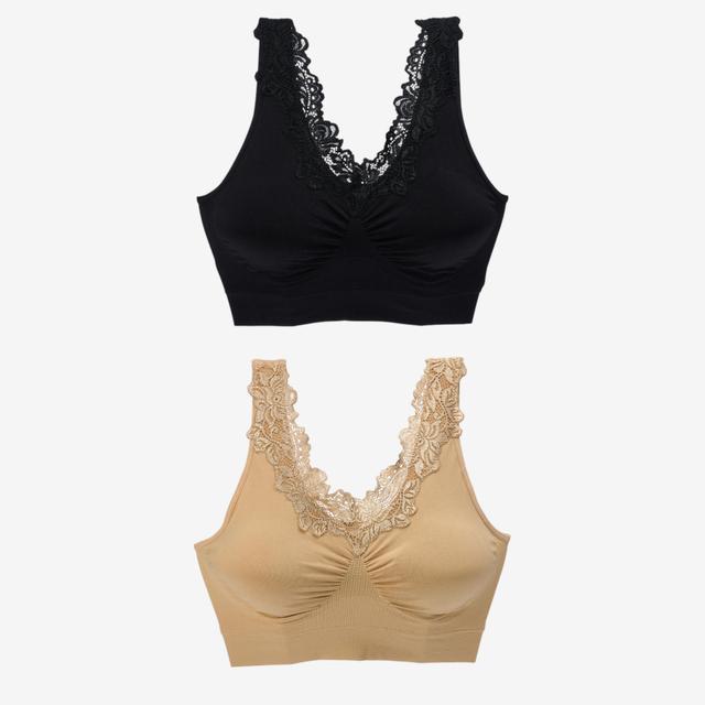 Rhonda Shear Shapewear Shear Seamless Bra with Lace Inset (2-pack) | Style: Black/Beige | Size: XS | by TSC