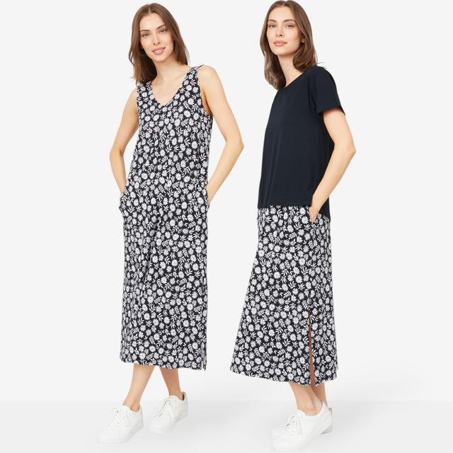 Cuddl Duds Cottonwear+ Two-Piece T-Shirt and Tank Dress | Style: Black Daisy | Size: XS | by TSC