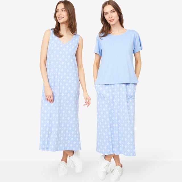 Cuddl Duds Cottonwear+ Two-Piece T-Shirt and Tank Dress | Style: Navy Blue Geo | Size: XS | by TSC