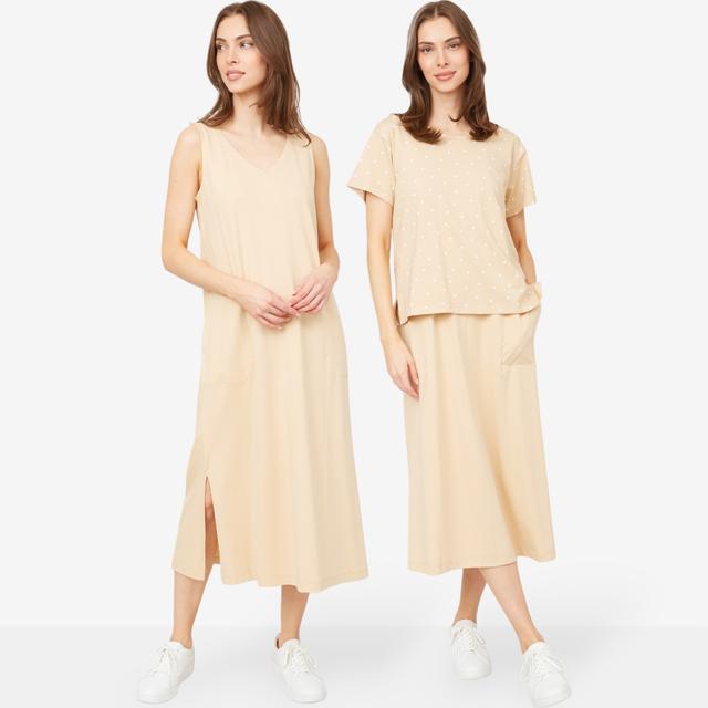 Cuddl Duds Cottonwear+ Two-Piece T-Shirt and Tank Dress | Style: Sand Dot | Size: XL | by TSC