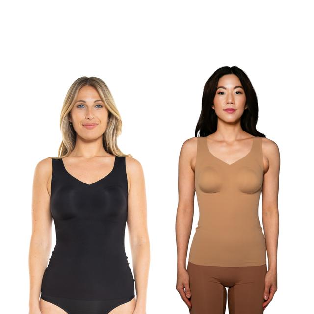 Rhonda Shear Shapewear Shear Butterknit Smoothing V-Neck Tank (2-pack) | Style: Black/Sienna | Size: Small | by TSC