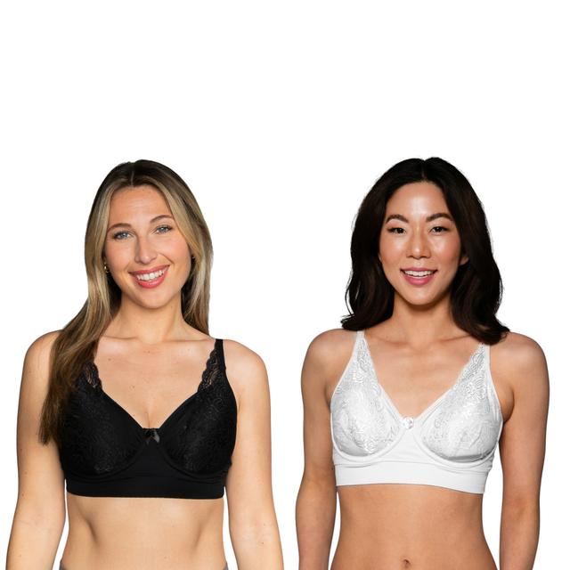 Rhonda Shear Shapewear Shear Butterknit No Wire Underwire Bra with Lace (2-pack) | Style: Black/White | Size: XL | by TSC