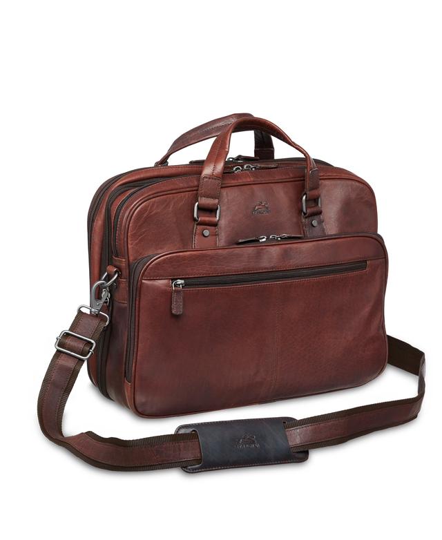 Mancini Fine Leather Buffalo Collection 15.6" Laptop/Tablet Expandable Double Compartment Briefcase with RFID Secure Pocket | Style: Brown