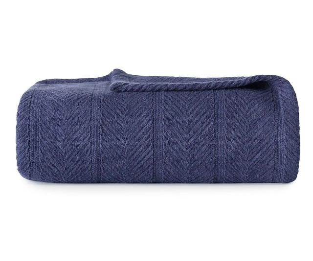 Eddie Bauer Herringbone 100% Cotton Blanket | Style: Navy | Size: TWIN | by TSC