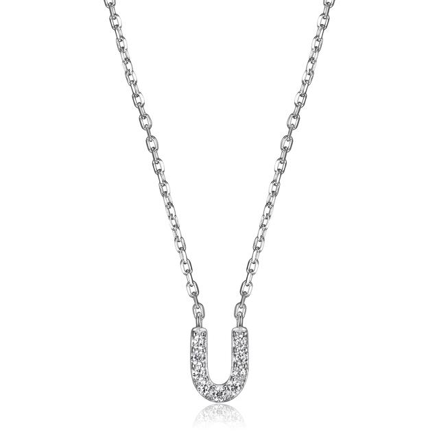 Diamonelle Sterling Silver Mini Initial Necklace 18" | Style: U | by TSC