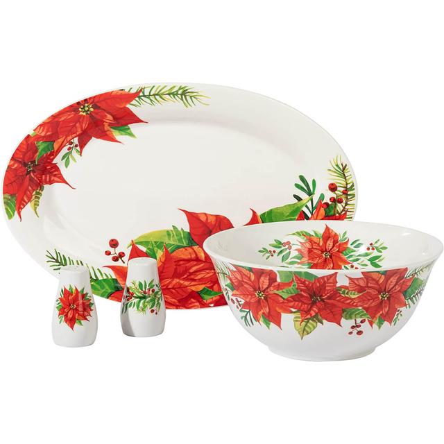 Gibson Dinnerware Gibson Home Magic Poinsettia 4-Piece Serving and Access Set | by TSC