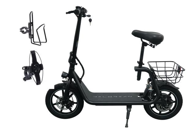 Tony Little Delorean 450W Seated E-Scooter with Rear Basket Bundle | Style: Black | by TSC