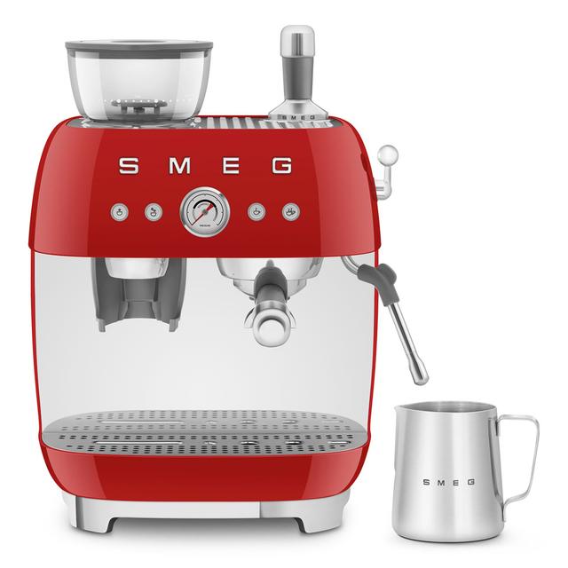 SMEG Manual Espresso Machine with Built-in Coffee Grinder | Style: Red | by TSC
