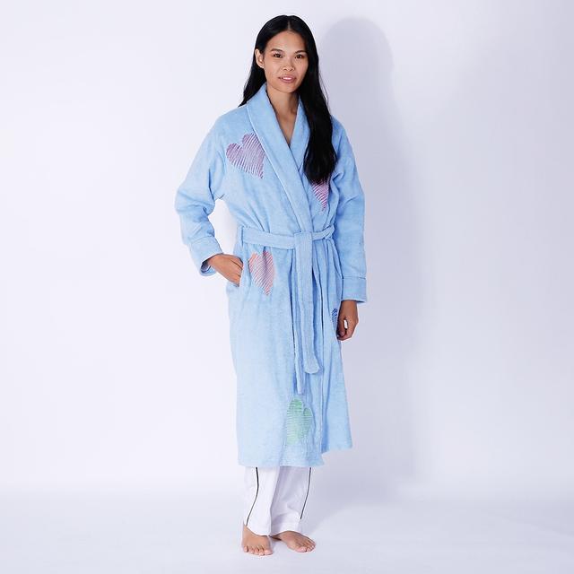 SmartSilk Ladies Cotton Terry Bathrobe Hearts | Style: Blue | Size: Small | by TSC