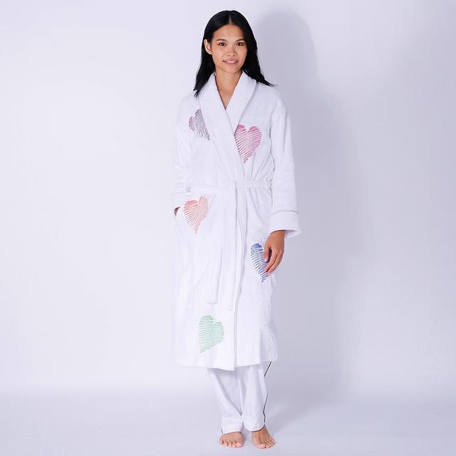 SmartSilk Ladies Cotton Terry Bathrobe Hearts | Style: White | Size: Small | by TSC