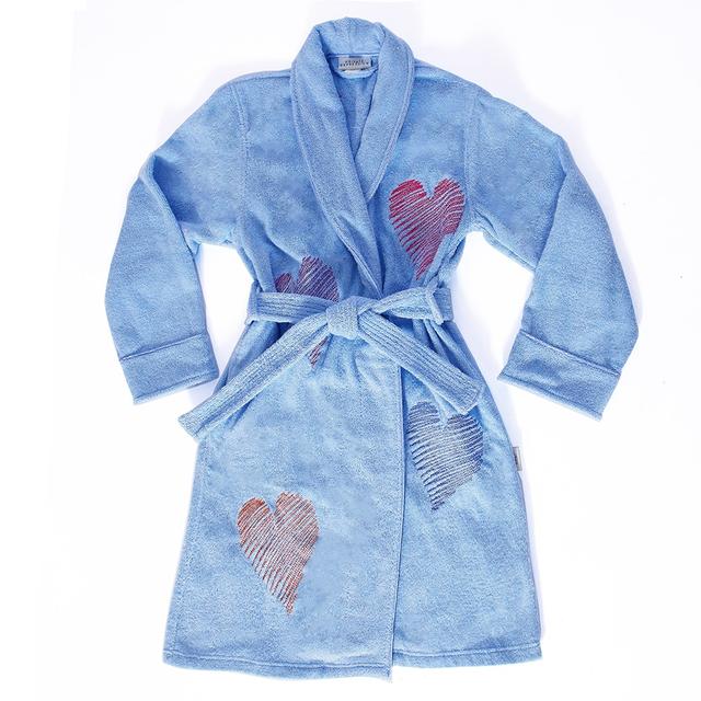SmartSilk Kids Cotton Terry Bathrobe Hearts | Style: Blue | Size: 10/12 | by TSC