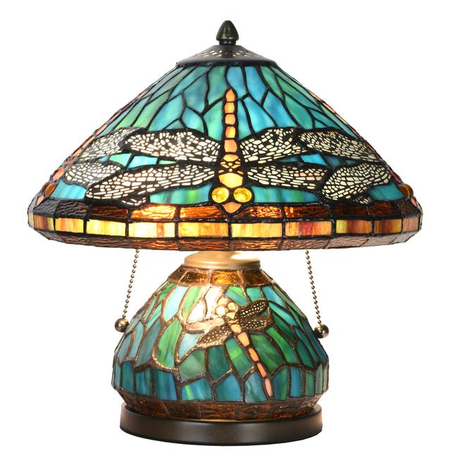 Tiffany Style Lighting Fine Art Lighting Stained Glass Dragonfly Table Lamp with A Lit Base | by TSC