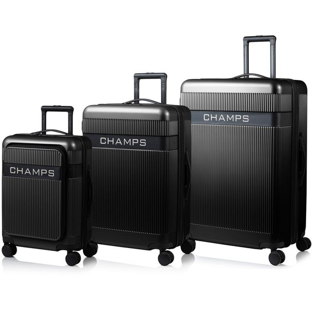 Champs Luggage Onyx II Collection Three-Piece Hard Side Spinner Expandable Luggage Set | Style: Black | by TSC
