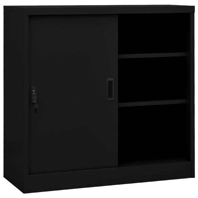 Office cabinet with sliding door Black 90x40x90 cm Steel | by TSC