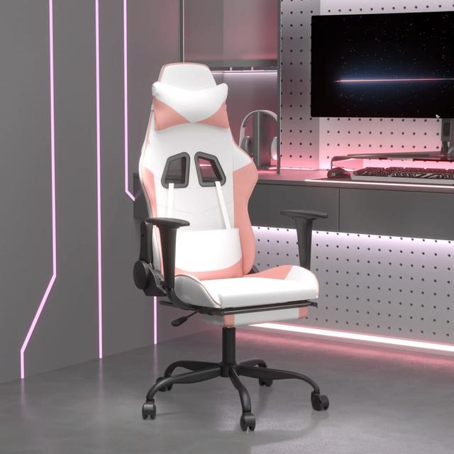 Gaming chair with footrest White and pink Faux leather | by TSC