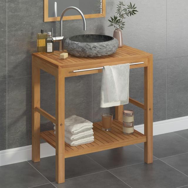 Solid teak bathroom cabinet with black marble sink | by TSC