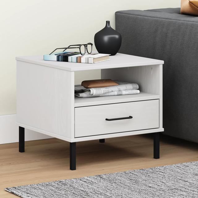 Bedside table with metal legs White Solid pine wood OSLO | by TSC