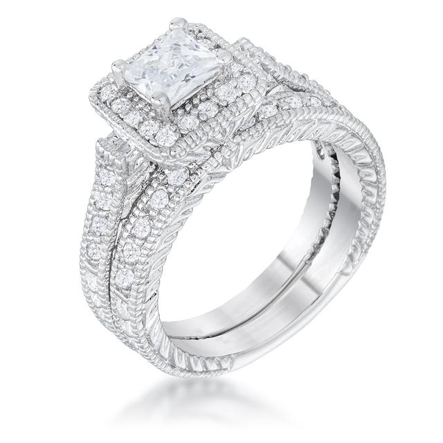 Art Deco Princess Cut Bridal Set | Style: Silver | Size: 5 | by TSC