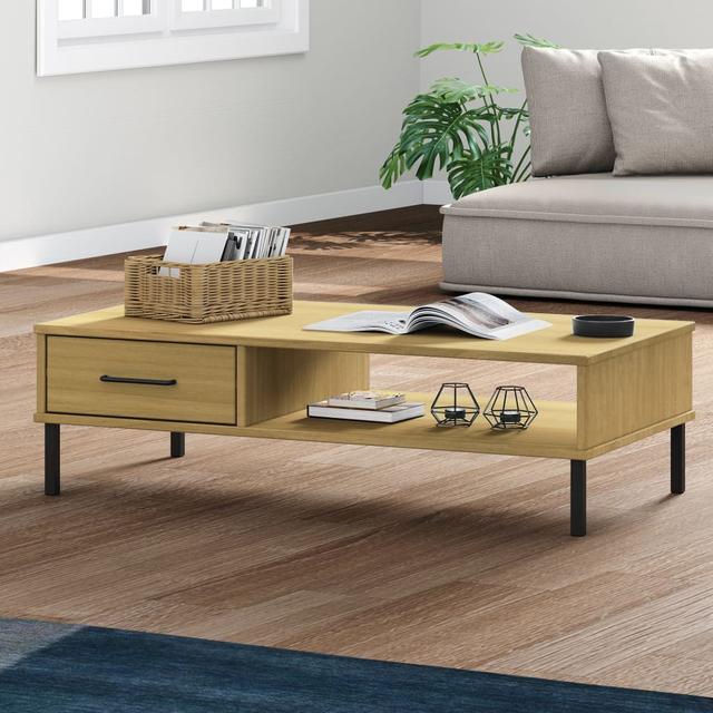 Coffee table with metal legs Brown Solid pine wood OSLO | by TSC