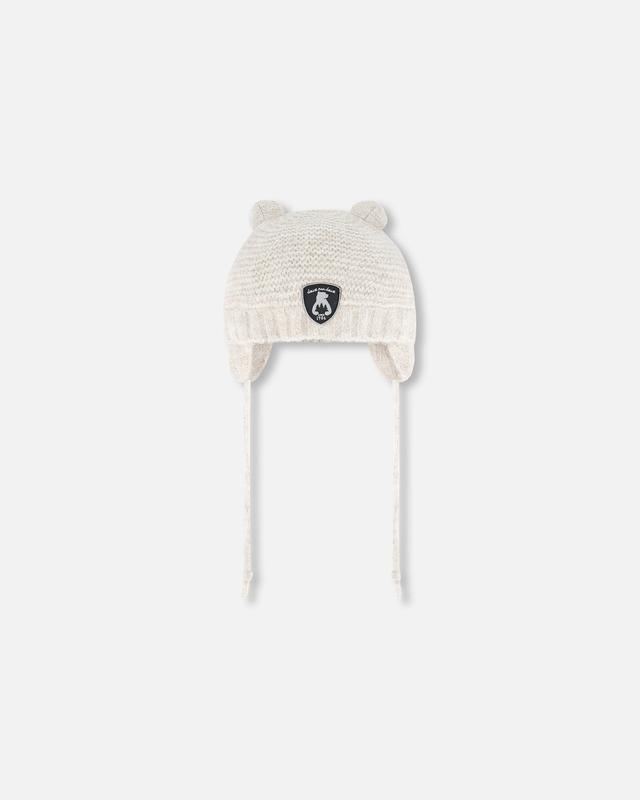 Deux par Deux Knit Hat With Ears Off White | Size: 18/24m | by TSC